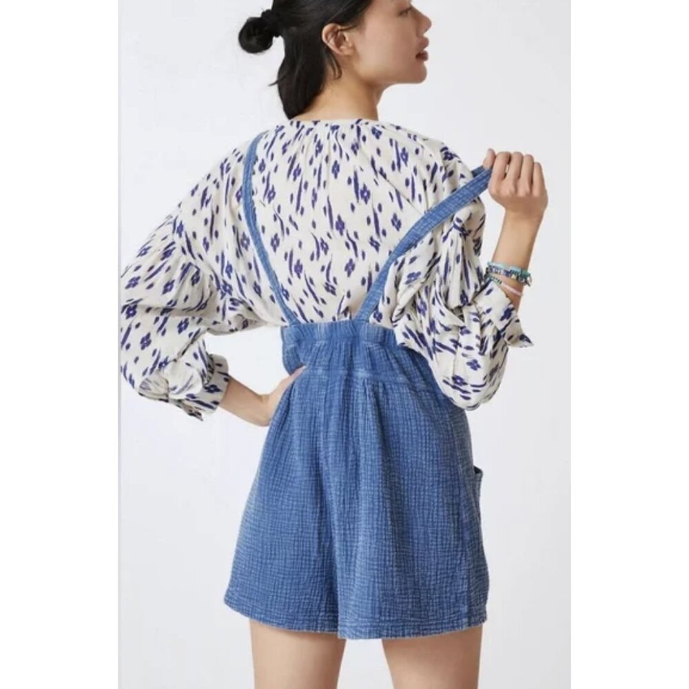 ANTHROPOLOGIE LA BIZ Maronie Relaxed Gauze Shortalls in Light Blue Medium Beachy - Picture 2 of 16